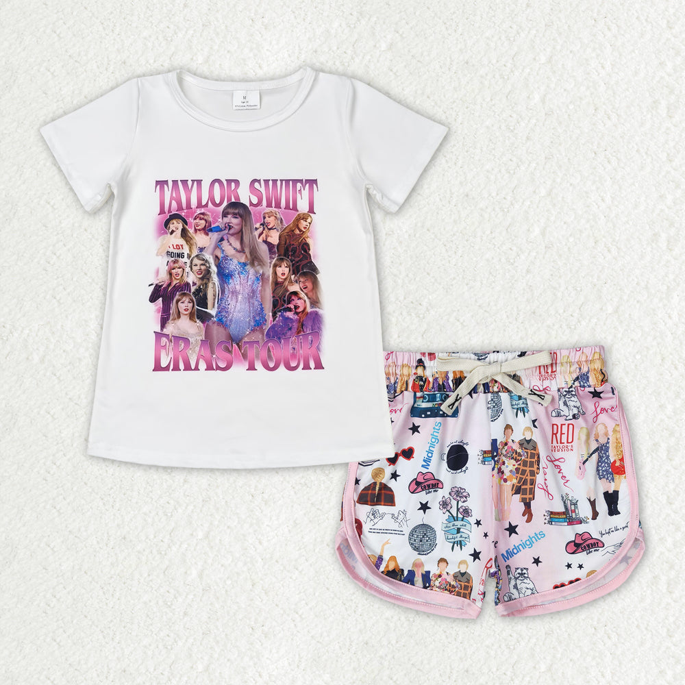 GSSO1430 Singer Swiftie Top Sports Shorts Girls Summer Clothes Set