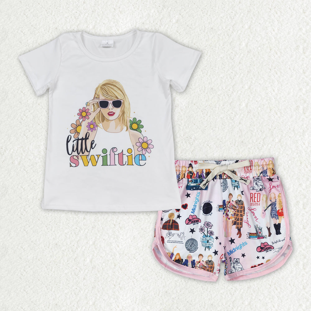 GSSO1431 Singer Swiftie Flowers Top Sports Shorts Girls Summer Clothes Set