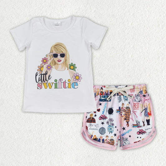 GSSO1431 Singer Swiftie Flowers Top Sports Shorts Girls Summer Clothes Set