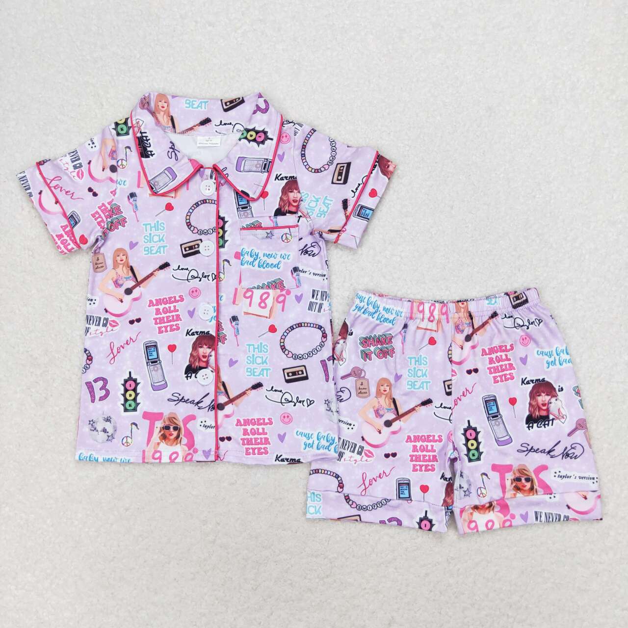 GSSO1449 Singer Swiftie Print Girls Summer Pajamas Clothes Set