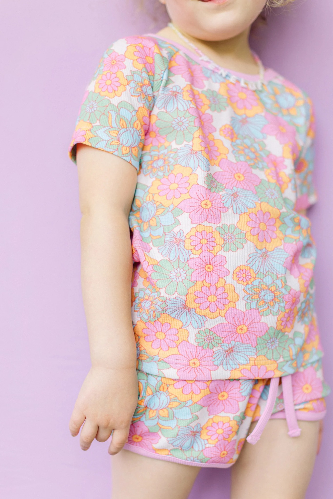 (Pre-order)GSSO1502  Colorful Flowers Print Girls Summer Pajamas Clothes Set