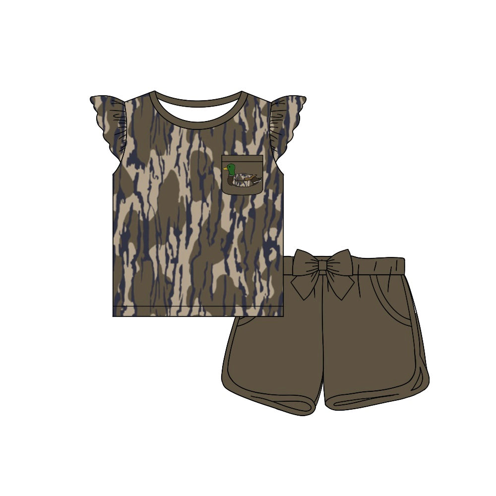 (Pre-order)GSSO1508  Duck Camo Pocket Top Shorts Girls Summer Hunting Clothes Set