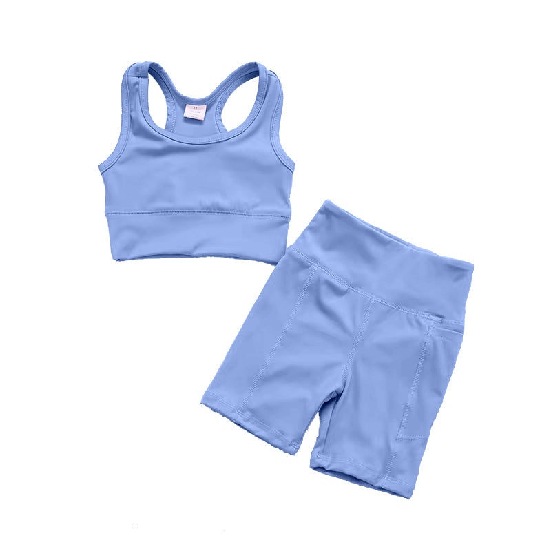 (Pre-order)GSSO1515  Blue Color Girls Summer Athletic Clothes Set