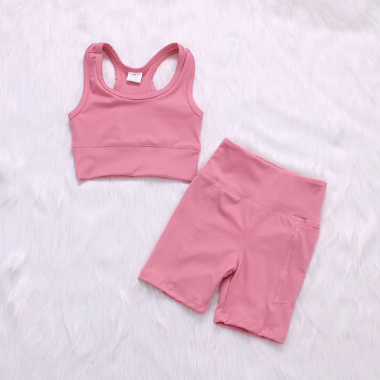 (Pre-order)GSSO1516  Pink Color Girls Summer Athletic Clothes Set