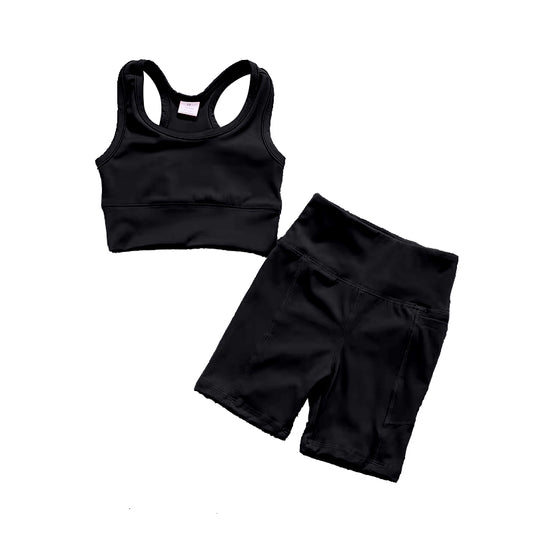 (Pre-order)GSSO1517  Black Color Girls Summer Athletic Clothes Set