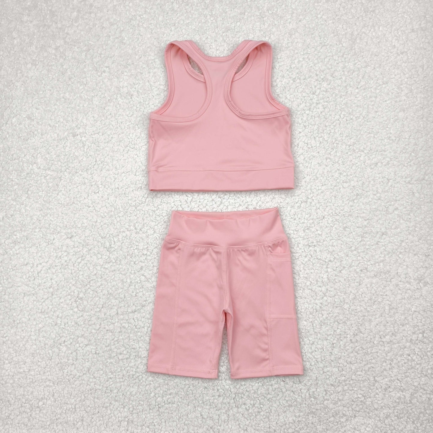 GSSO1518  Light Pink Color Girls Summer Yoga Clothes Set