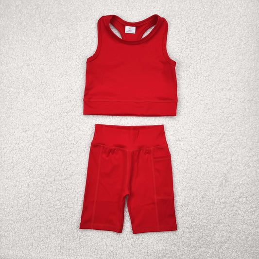 GSSO1519  Red Color Tank Shorts Girls Yoga Summer Sports Clothes Set