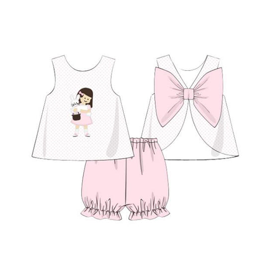 (Pre-order)GSSO1526 Bunny Top Pink Shorts Girls Easter Clothes Set
