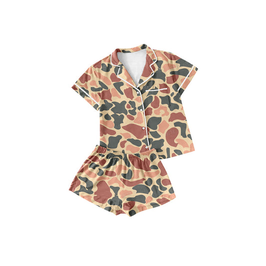 (Pre-order)GSSO1548  Camo Print Girls Summer Pajamas Clothes Set
