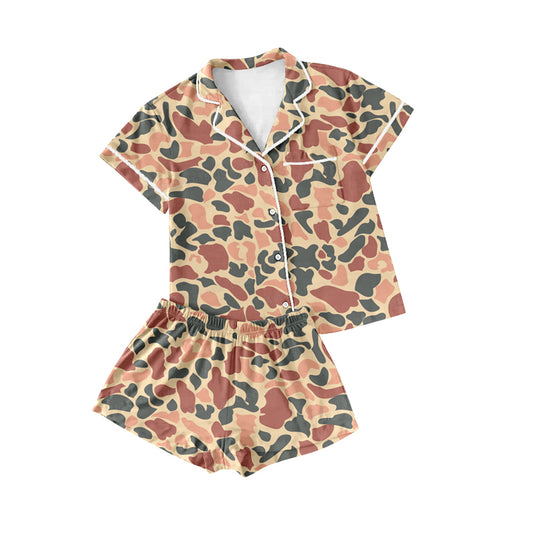 (Pre-order)GSSO1550 Camo Print Adult Summer Pajamas Clothes Set