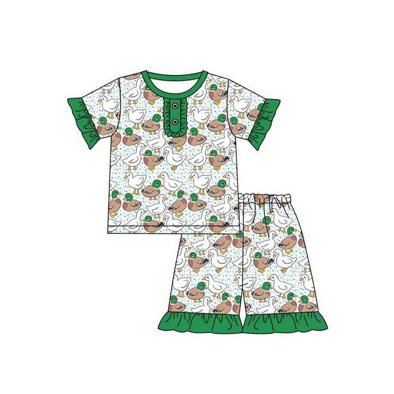 (Pre-order)GSSO1557 Goose Duck Print Girls Summer Pajamas Clothes Set