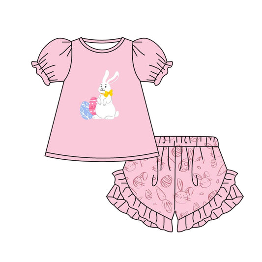 (Pre-order)GSSO1566 Bunny Eggs Top Pink Shorts Girls Easter Clothes Set