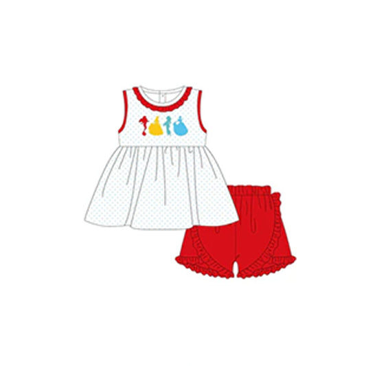 (Pre-order)GSSO1582 Cartoon Princess Top Red Shorts Girls Summer Clothes Set