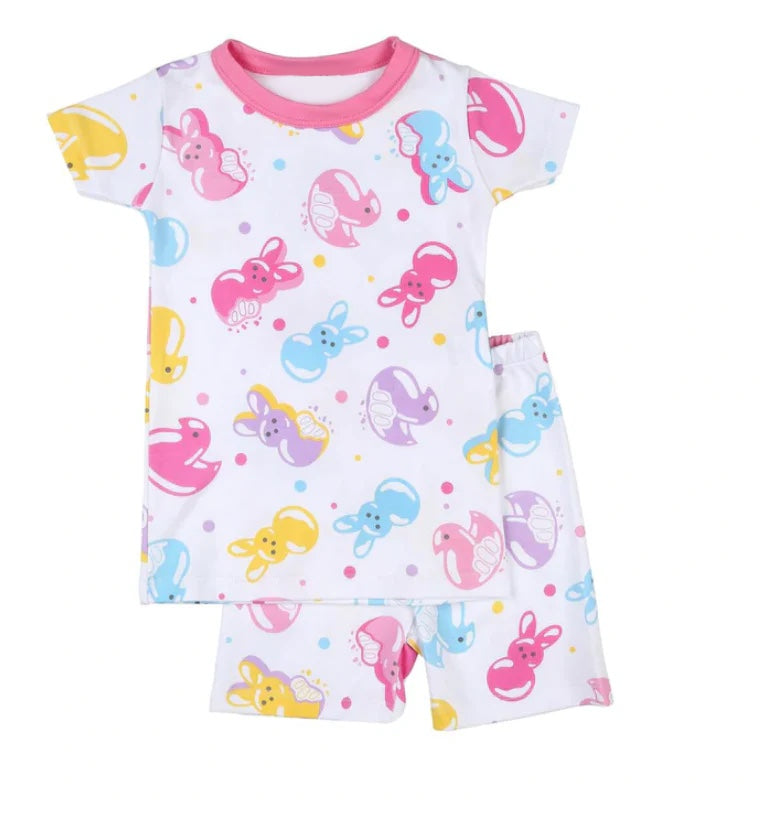 (Pre-order)GSSO1587 Colorful Bunny Print Girls Easter Pajamas Clothes Set