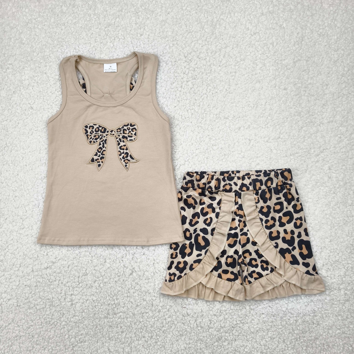 Bow Embroidery Tank Top Ruffle Shorts Girls Summer Clothes Set Sisters Wear