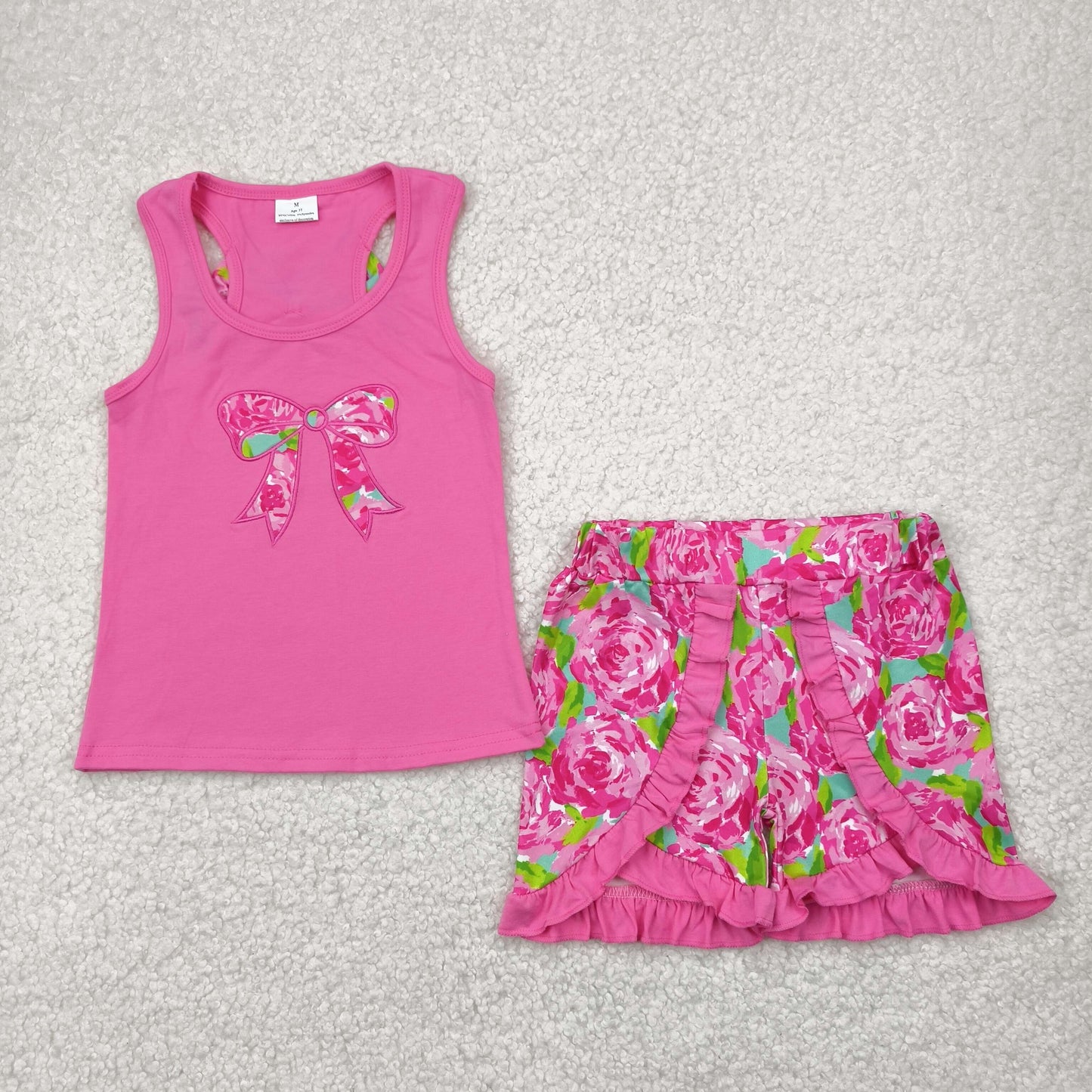 Bow Embroidery Tank Top Ruffle Shorts Girls Summer Clothes Set Sisters Wear
