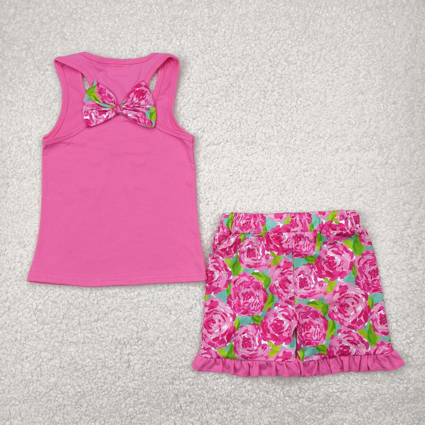 Bow Embroidery Tank Top Ruffle Shorts Girls Summer Clothes Set Sisters Wear