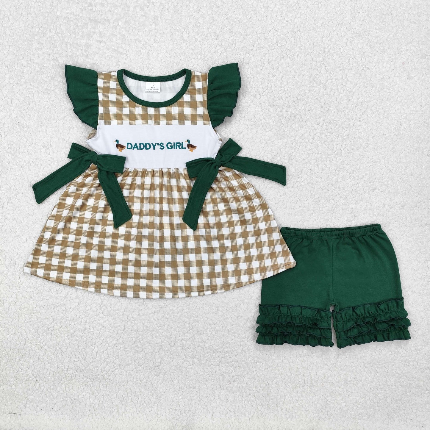 Daddy's Boy & Girl Duck Embroidery Plaid Print Sibling Summer Matching Clothes