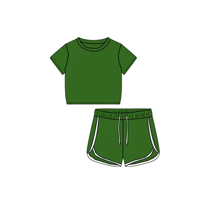 (Pre-order)GSSO1652 Green Color Girls Summer Sports Clothes Set