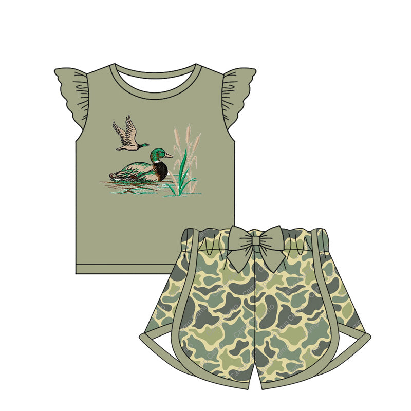 (Pre-order)GSSO1690 Duck Top Camo Shorts Girls Summer Clothes Set