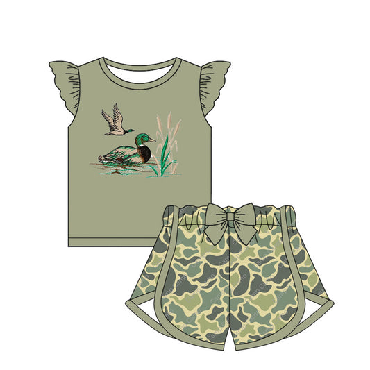 (Pre-order)GSSO1690 Duck Top Camo Shorts Girls Summer Clothes Set