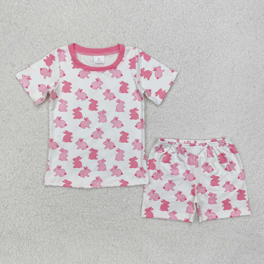 GSSO1700 Bunny Pink Print Girls Easter Pajamas Clothes Set