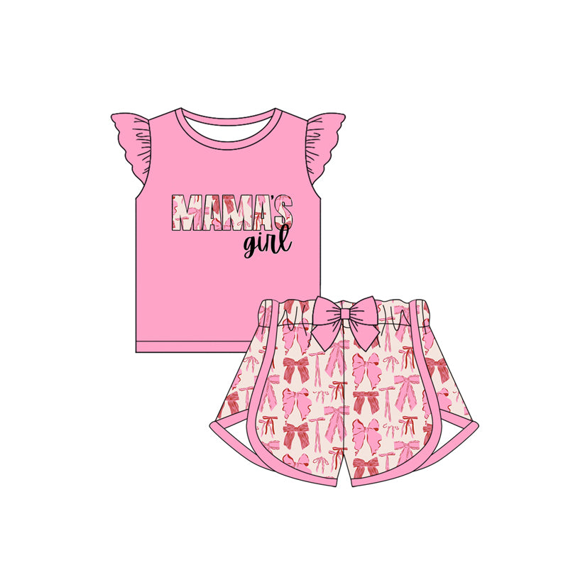 (Pre-order)GSSO1714 MAMA'S Girl Top Pink Bows Shorts Girls Summer Clothes Set