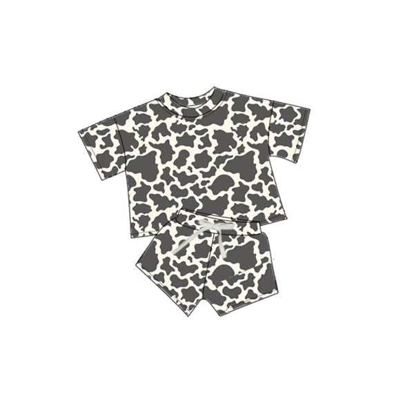 (Pre-order)GSSO1721 Grey Cowhide Print Girls Summer Clothes Set