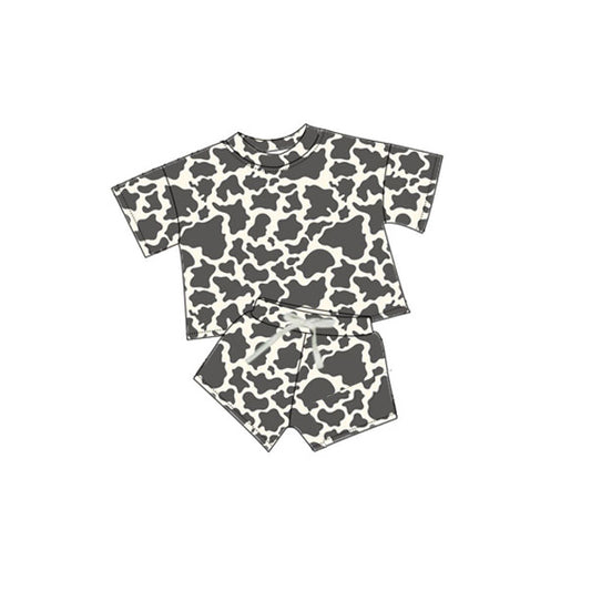 (Pre-order)GSSO1721 Grey Cowhide Print Girls Summer Clothes Set