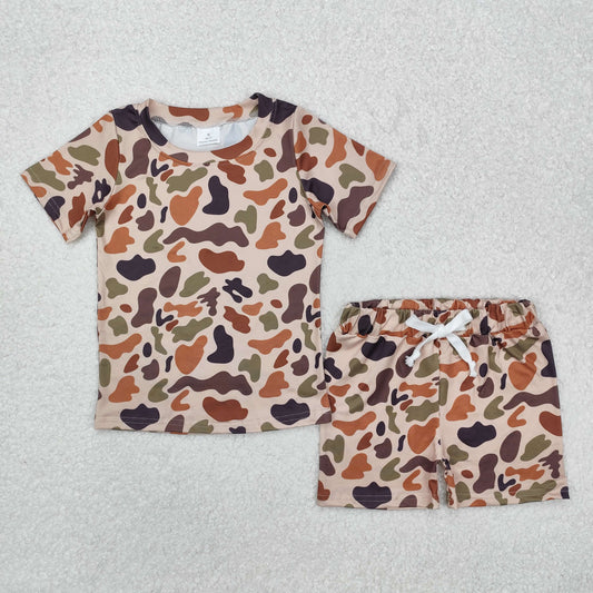 GSSO1724 Brown Camo Print Girls Summer Clothes Set