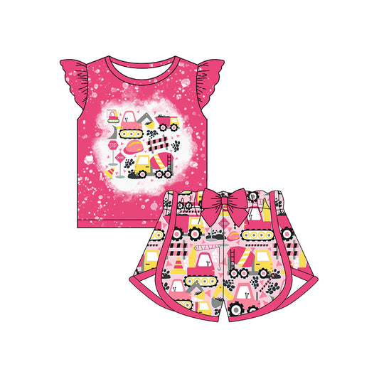 (Pre-order)GSSO1727 Construction Pink Shorts Girls Summer Clothes Set