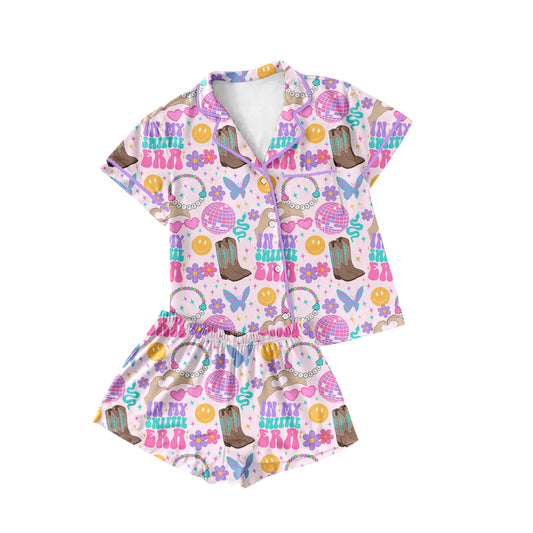 (Pre-order)GSSO1736 Adult Singer Swiftie Print Woman Summer Buttons Pajamas Clothes Set