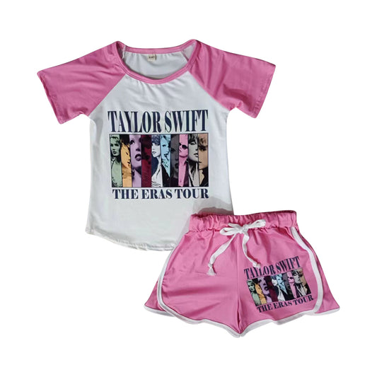 (Pre-order)GSSO1738 Singer Swiftie Top Pink Shorts Girls Summer Sports Clothes Set