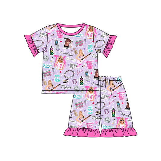(Pre-order)GSSO1755 Singer Swiftie Purple Print Girls Summer Pajamas Clothes Set