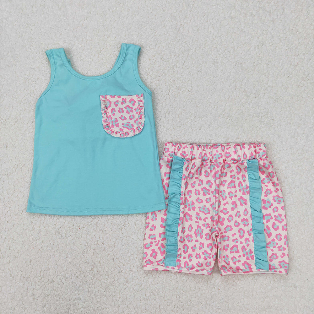 7 Colors Pocket Vest Top Shorts Girls Summer Clothes Set Sisters Wear