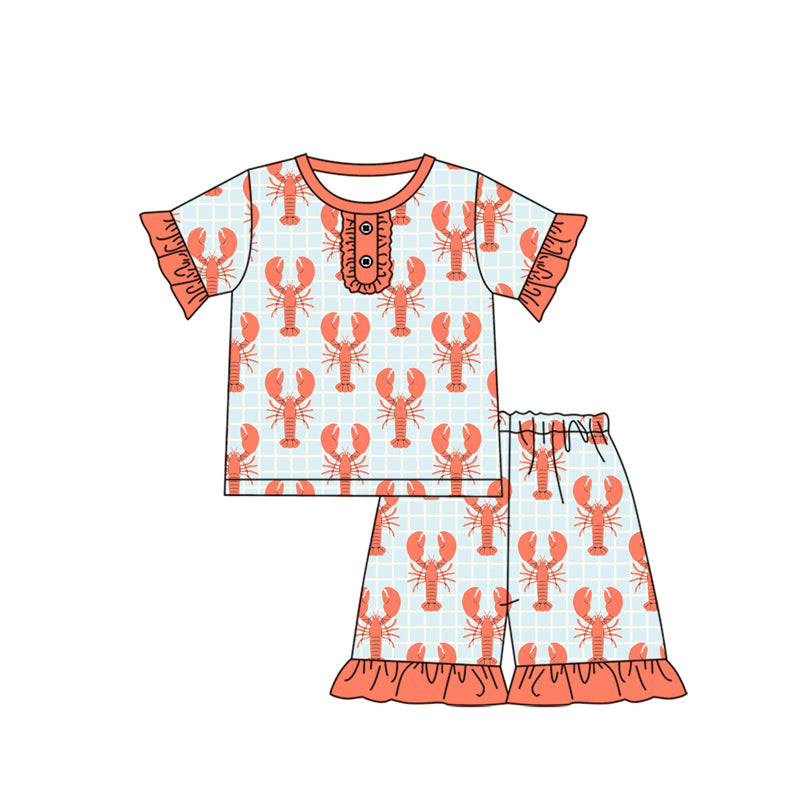 (Pre-order)GSSO1829 Crayfish Print Girls Summer Pajamas Clothes Set