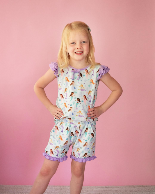 (Pre-order)GSSO1840 Mermaid Print Girls Summer Clothes Set