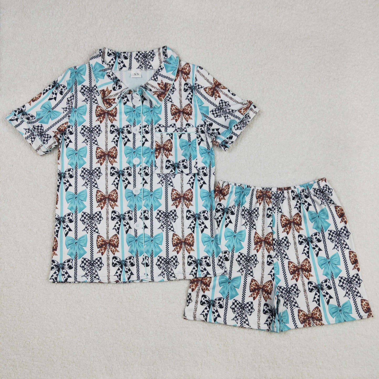 GSSO1856 Adult Bows Print Woman Summer Western Buttons Pajamas Clothes Set