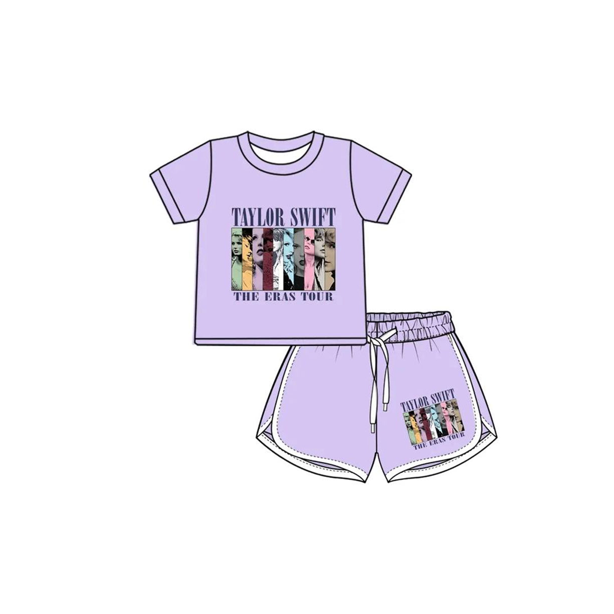 (Pre-order)GSSO1909 Singer Swiftie Purple Print Girls Summer Sports Clothes Set