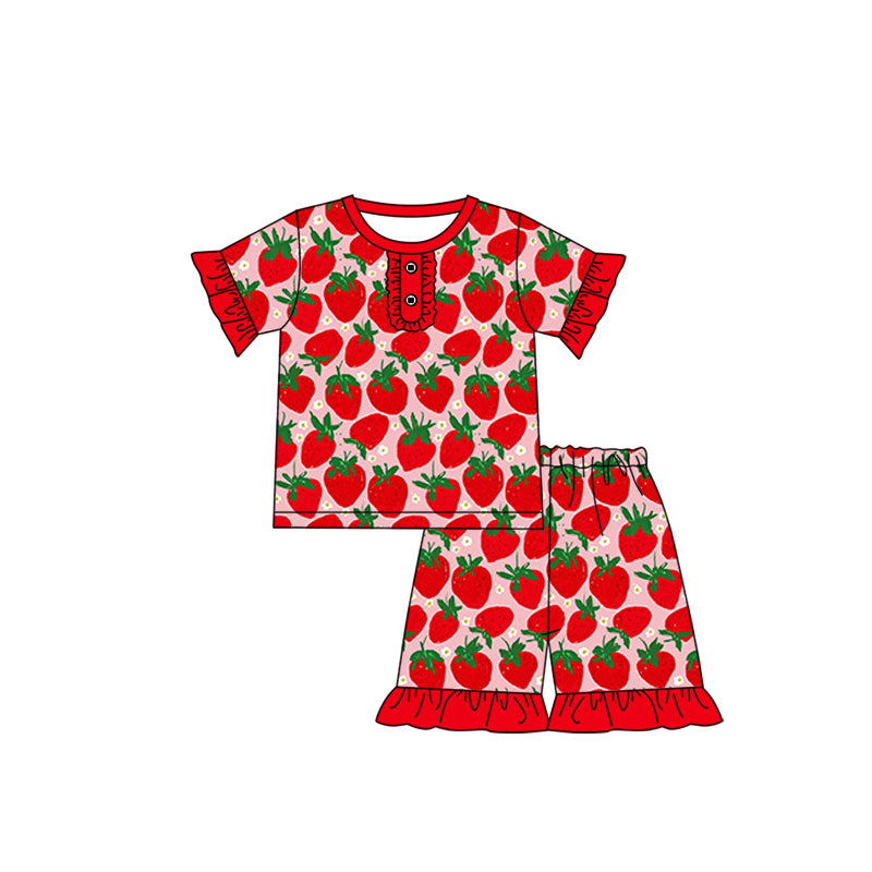 (Pre-order)GSSO1933 Strawberry Print Girls Summer Pajamas Clothes Set