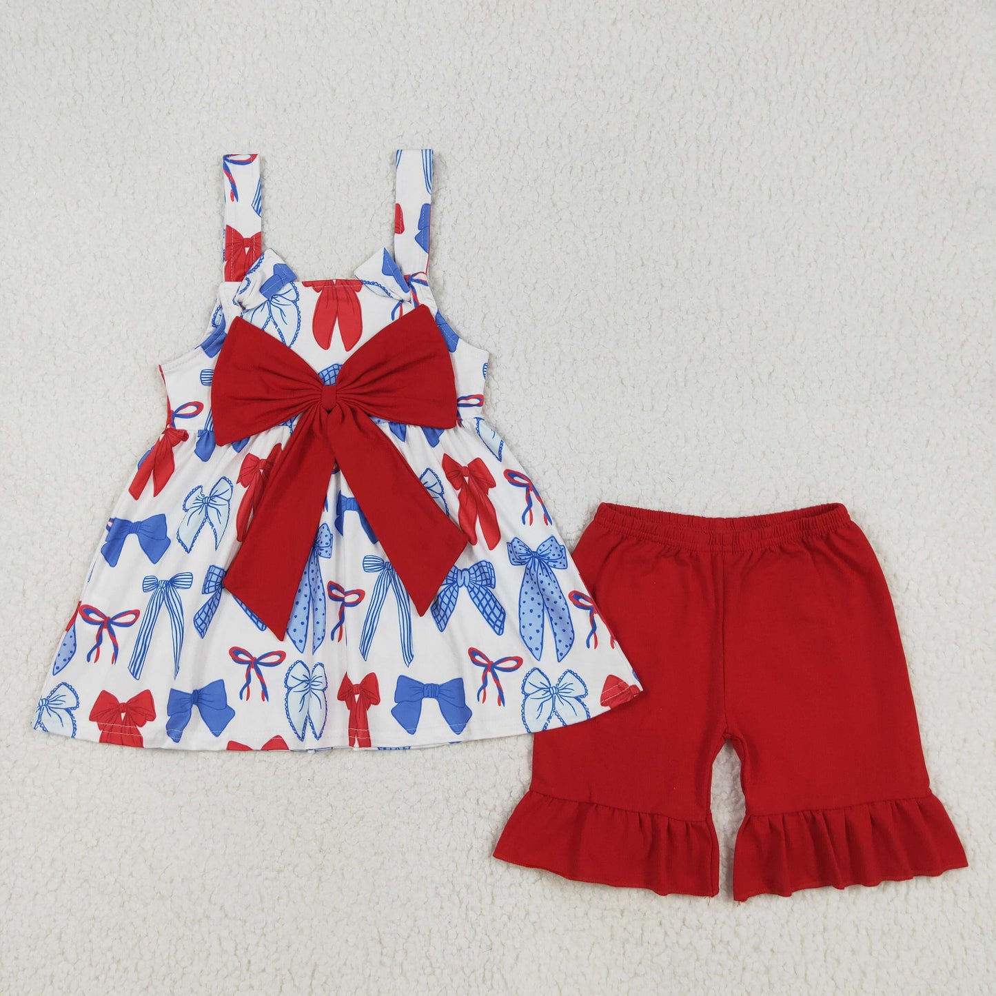 Blue Red Bows Print Sisters 4th of July Matching Clothes