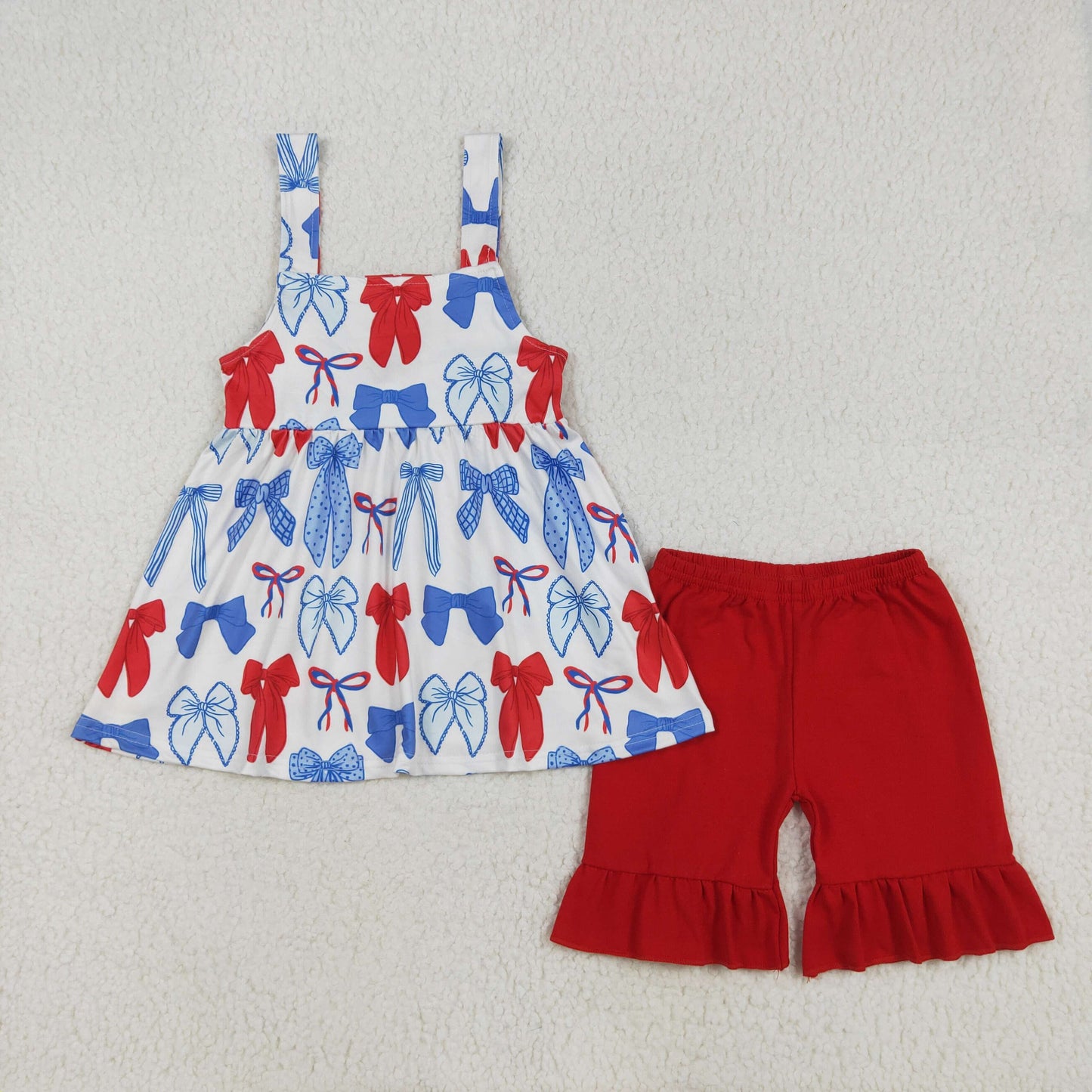 Blue Red Bows Print Sisters 4th of July Matching Clothes