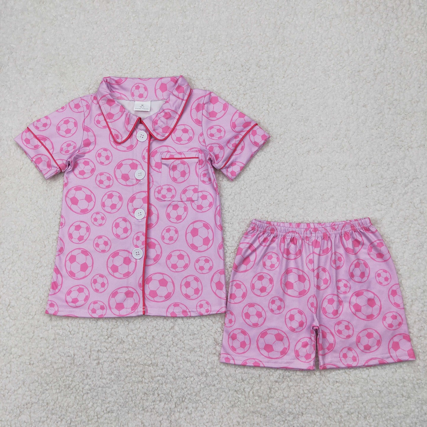 Pink Soccer Print Girls Summer Clothes Set Sisters Wear