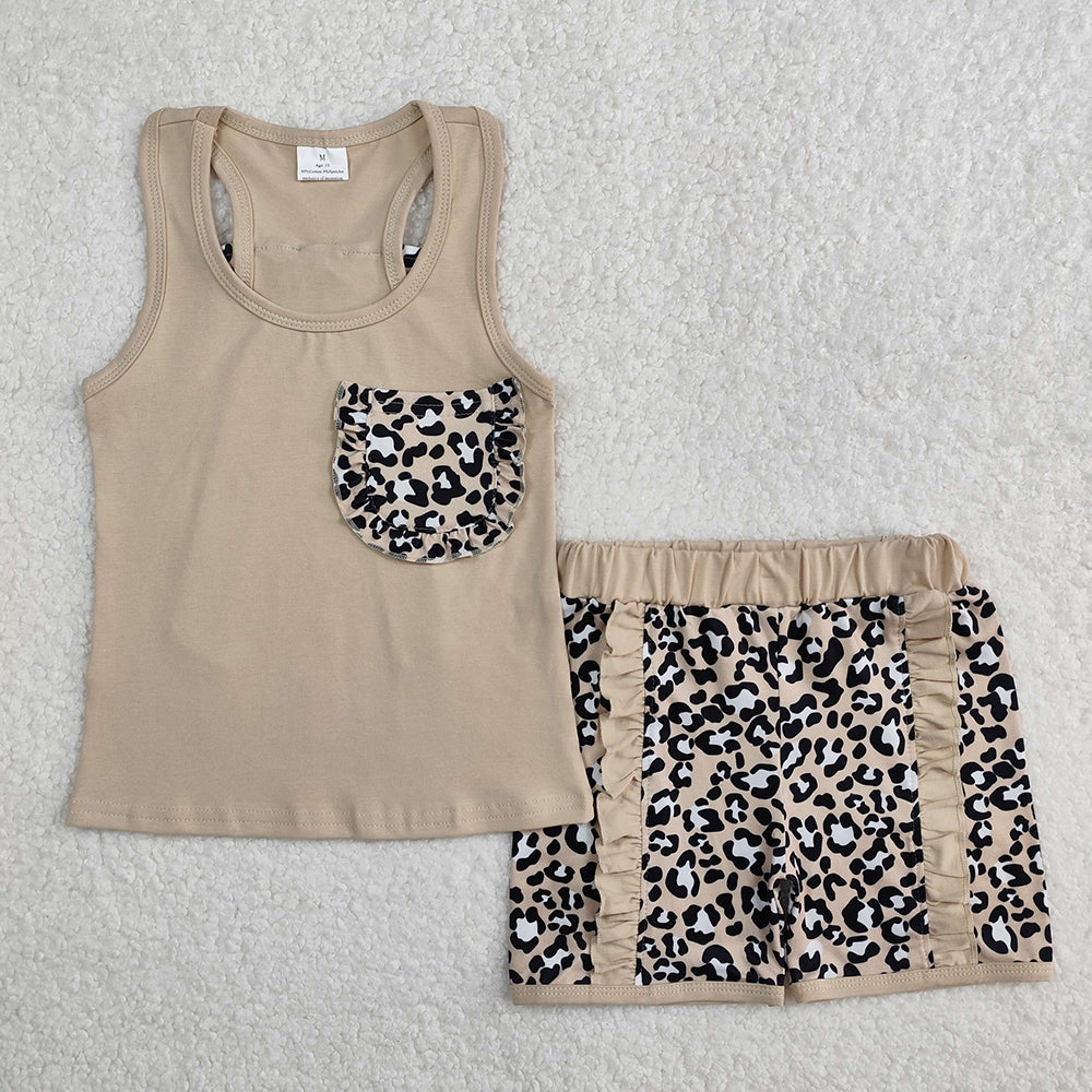 7 Colors Pocket Vest Top Shorts Girls Summer Clothes Set Sisters Wear