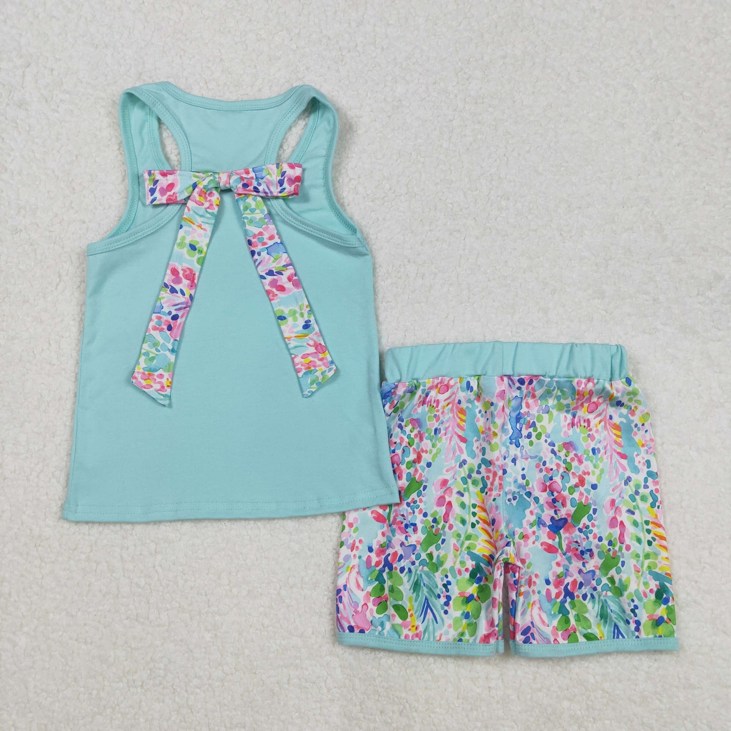 7 Colors Pocket Vest Top Shorts Girls Summer Clothes Set Sisters Wear