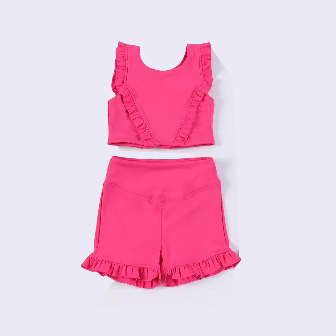 (Pre-order)GSSO1999 Hot Pink Vest Shorts Girls Yoga Summer Athletic Clothes Set