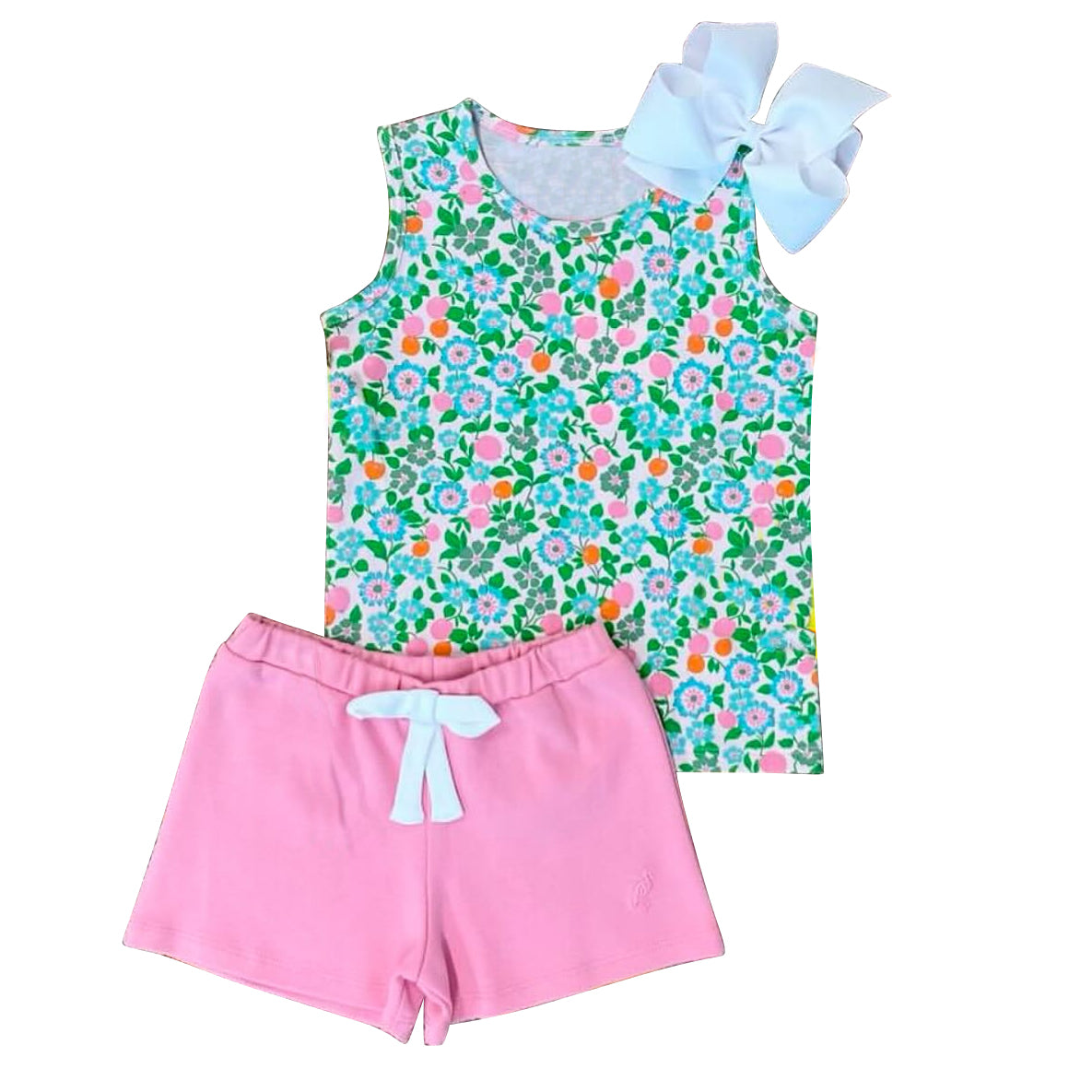 (Pre-order)GSSO2047 Flowers Vest Top Pink Shorts Girls Summer Clothes Set