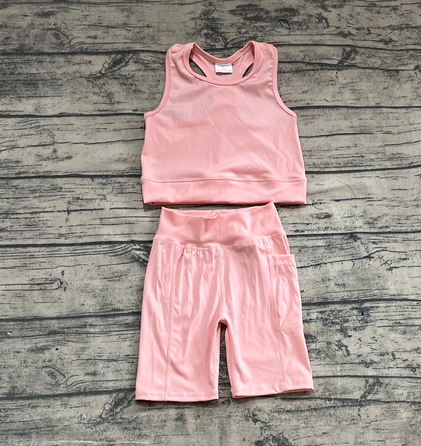 (Pre-order)GSSO2129 Light Pink Color Vest Top Shorts Girls Summer Yoga Clothes Set