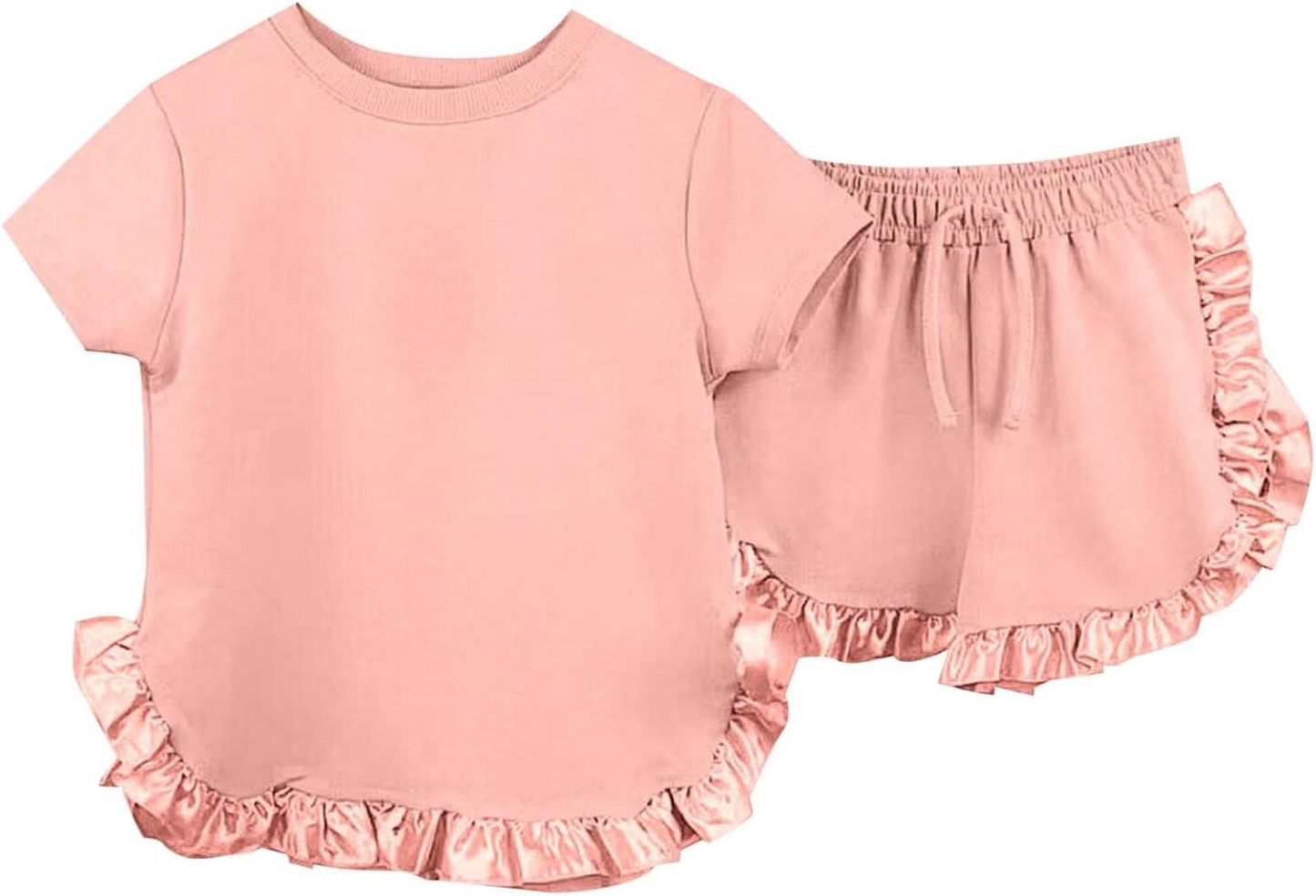 (Pre-order)GSSO2186 Pink Color Ruffle Shorts Girls Summer Clothes Set