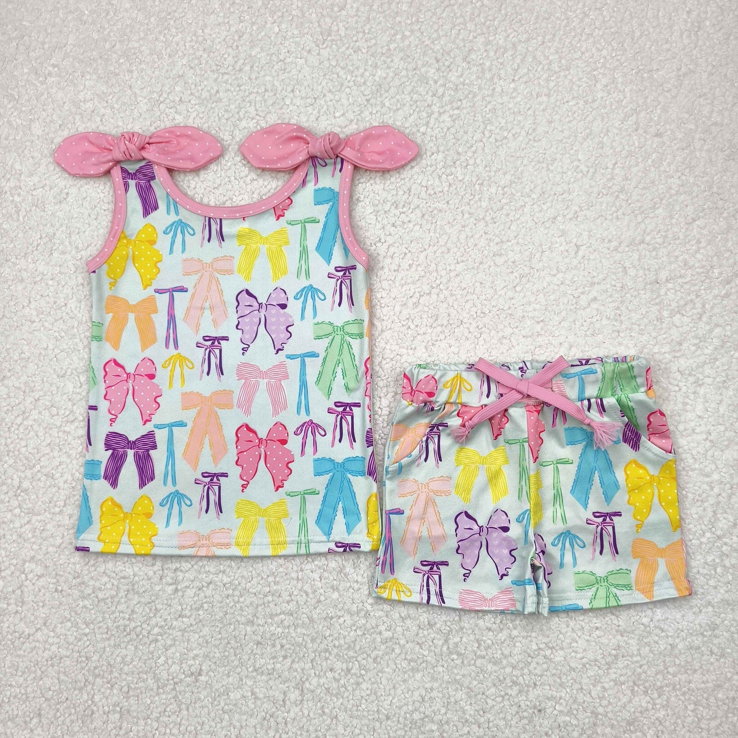 Colorful Bows Print Sisters Summer Matching Outfits